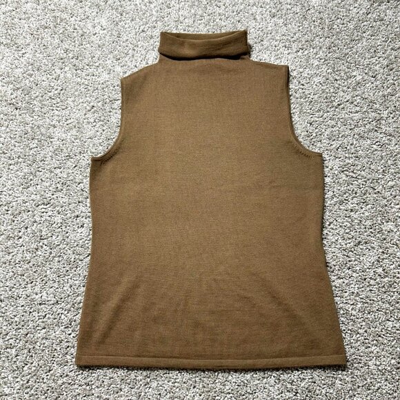 Carlisle Women's Sz Large Sleeveless Brown Turtleneck Top 100% Merino Wool - Picture 2 of 8